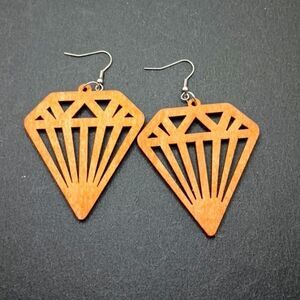 GEOMETRIC diamond shape wooden boho earrings